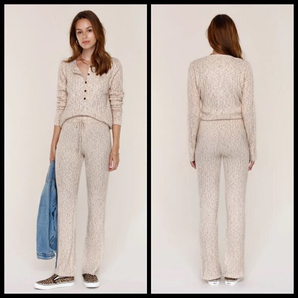 💕HEARTLOOM💕 Nikita Pant Oat Ribbed Soft & Cozy Wide Leg Sweatpants M NWT - Picture 5 of 14